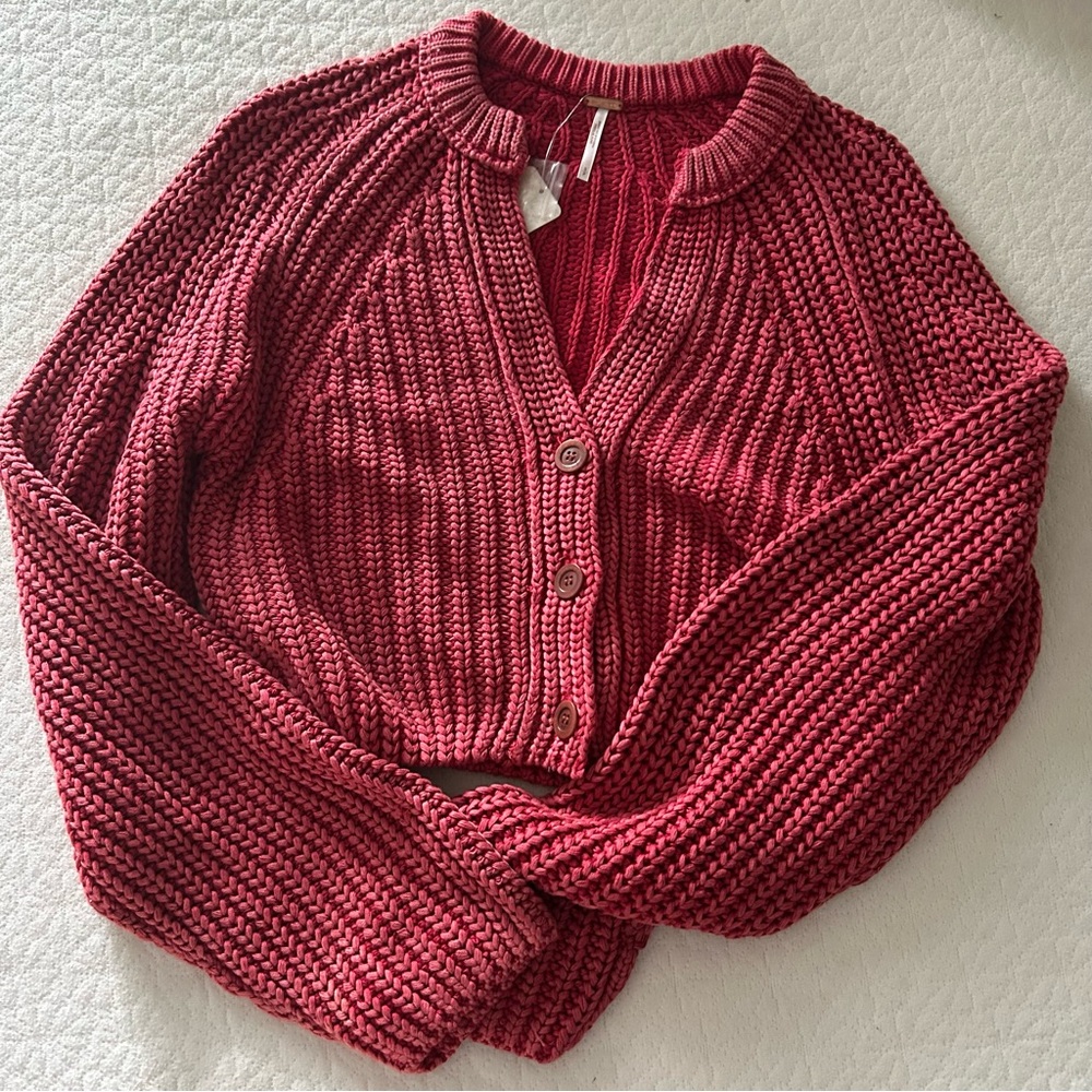 NWT Free People Red Knit Cardigan